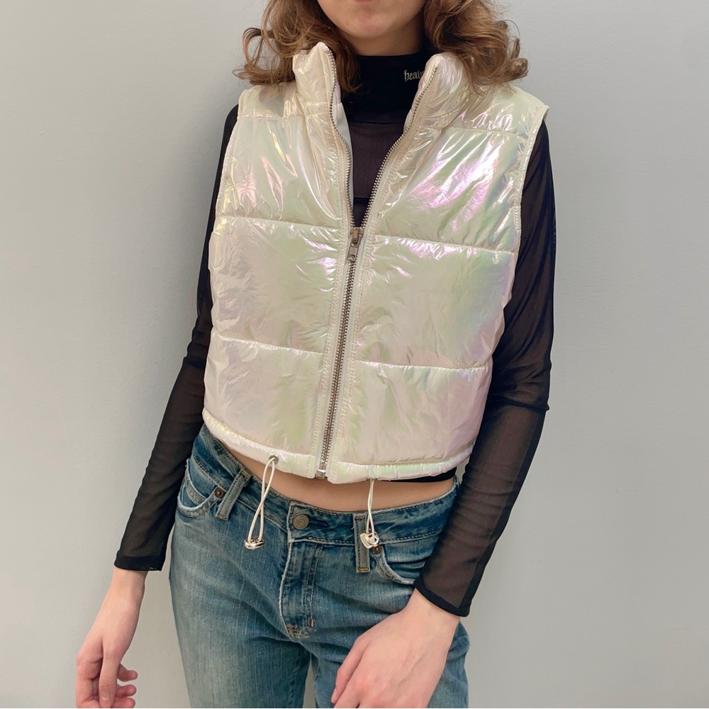 Dolls Kill holographic puffer vest